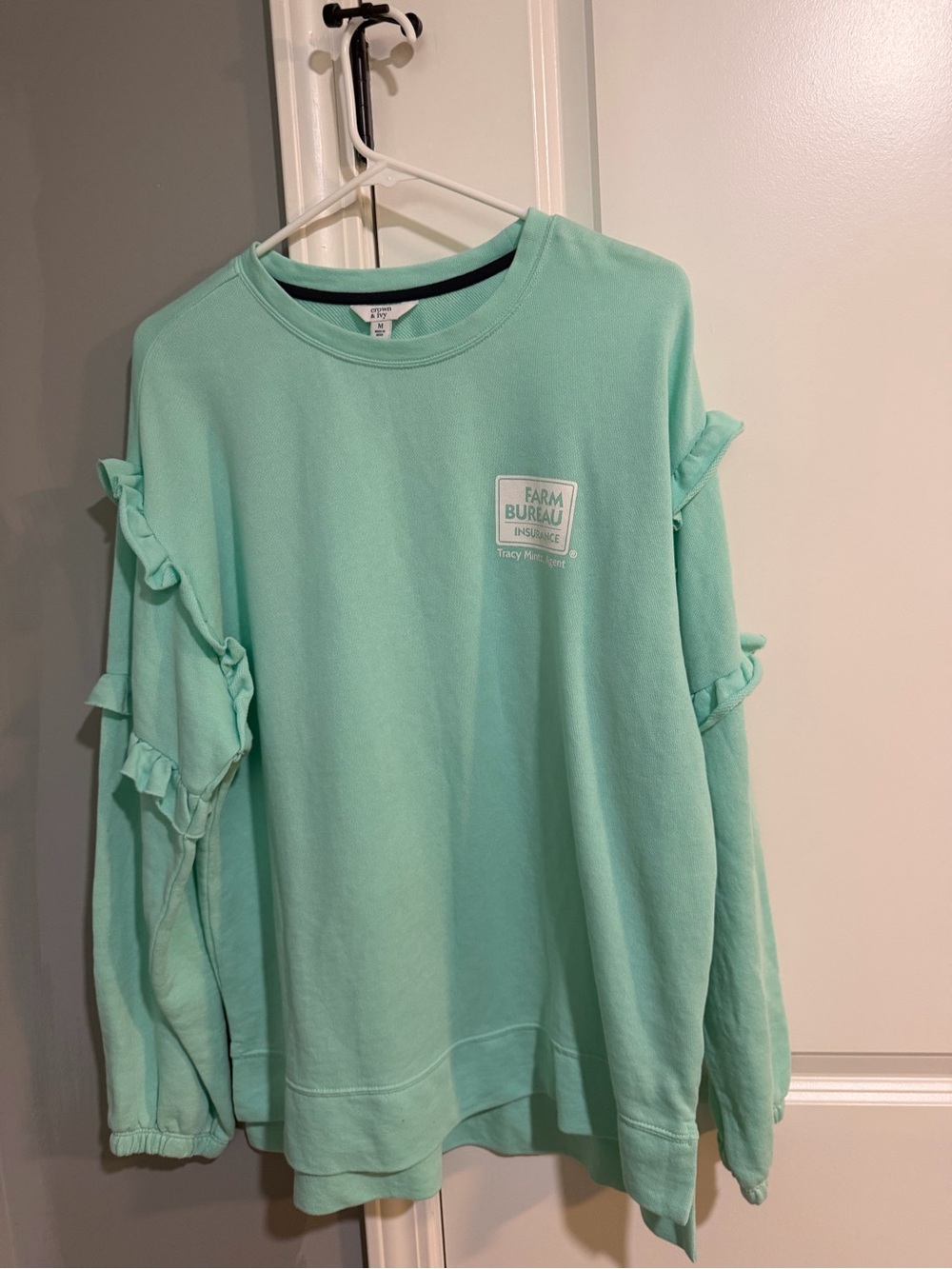crown & ivy Mint Green Ruffle Sleeve Sweatshirt